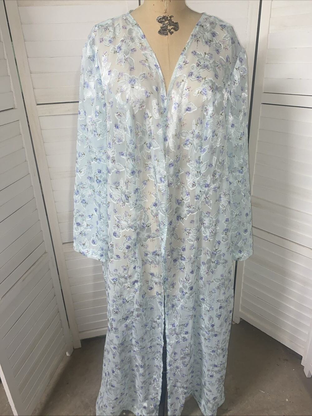 VTG Handmade Sheer Maxi Robe Duster Dressing Gown Satin Trim Sexy Romantic Fairy
